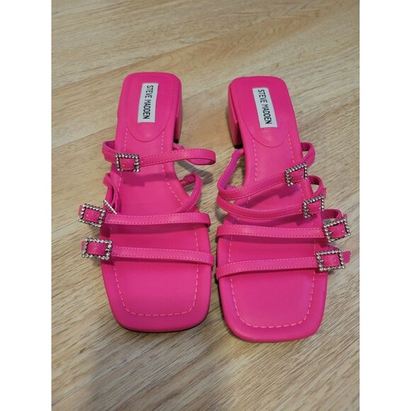 New womens sz 9.5 Steve Madden pink African slide sandals Y2K rhinestone - Picture 4 of 7